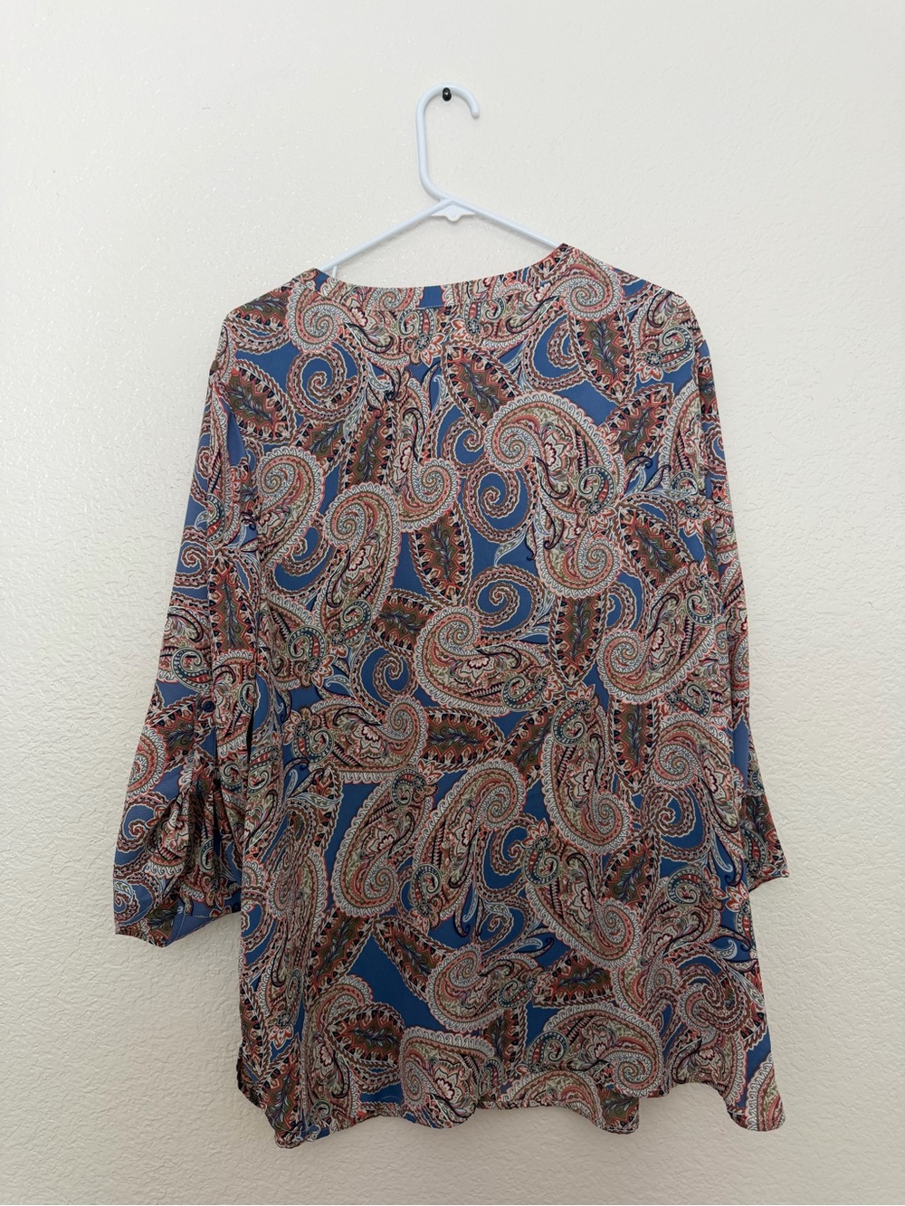 Faded Glory Womens 2X Blue Paisley Print Keyhole Lace Up Tunic Blouse 3/4 Sleeve - Picture 6 of 11